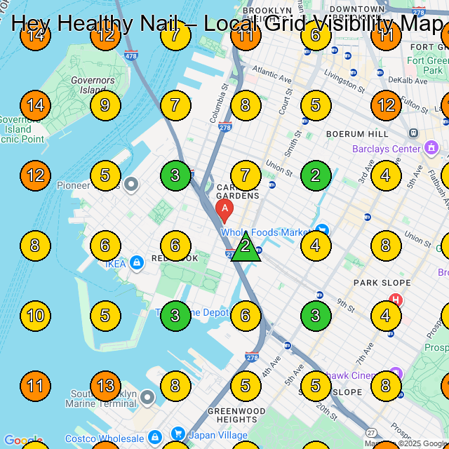 Hey Healthy Nail GeoGrid ranking map for Nail Salon in Brooklyn